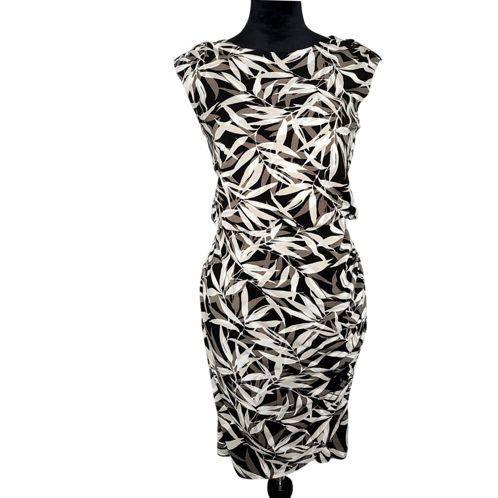 BANANA REPUBLIC Size XS Brown Tropical Leaf Floral Blouson Ruched‎ Lined Dress